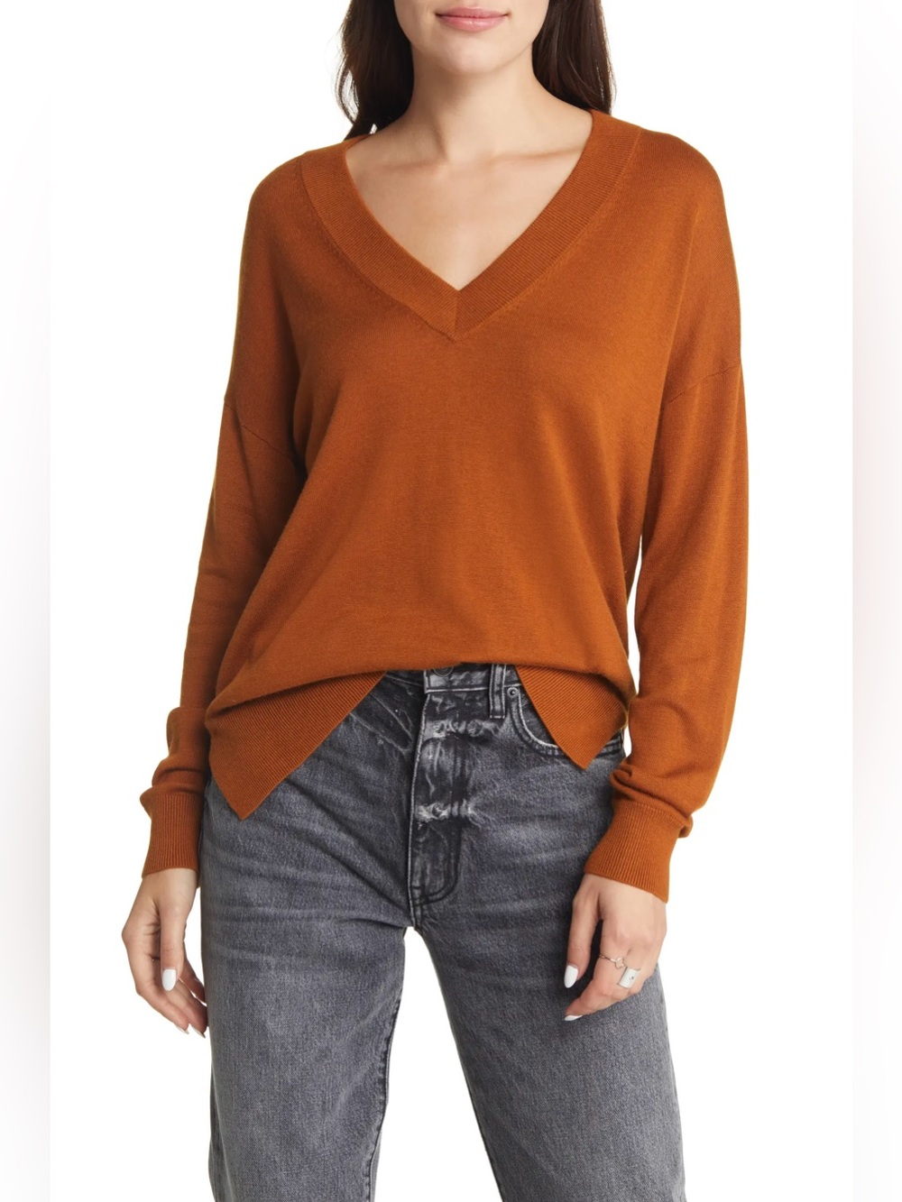Treasure & Bond V-Neck Sweater, brown, size. XS